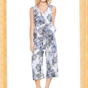 Vince Camuto Leaf Print Jumpsuit in Black and White